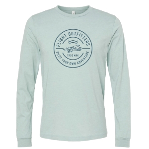 Pilot your own adventure badge long sleeve t-shirt dusty blue