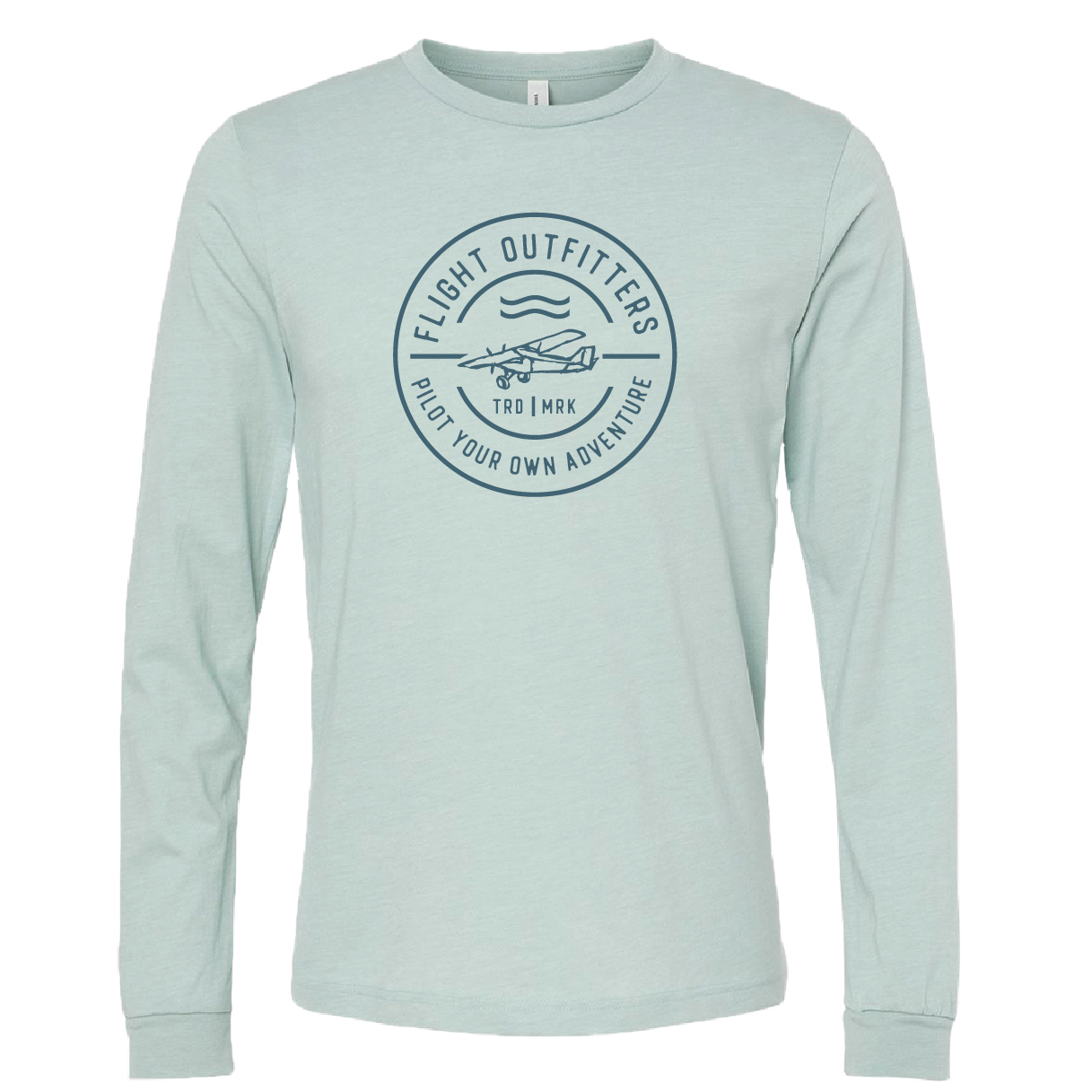 Pilot your own adventure badge long sleeve t-shirt dusty blue