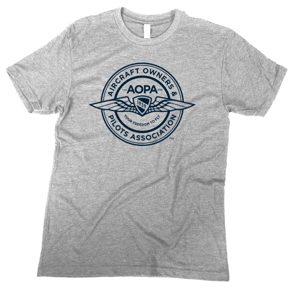 The AOPA Badge Logo Blue Tshirt - Athletic Heather