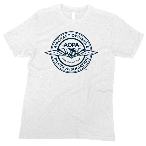 The AOPA Badge Logo Blue Tshirt - white