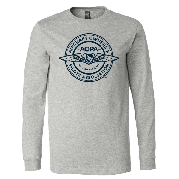 The AOPA Badge Logo Long Sleeve Tshirt (Blue) - Athletic Heather