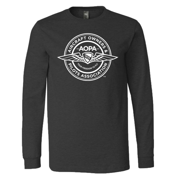 The AOPA Badge Logo Long Sleeve Tshirt (White) - Heather Black
