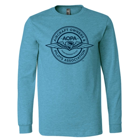 The AOPA Badge Logo Long Sleeve Tshirt (Blue) - Heather Deep Teal