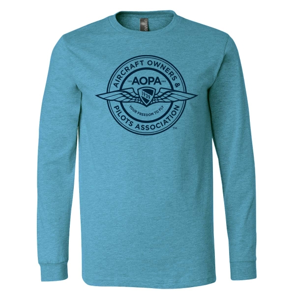 The AOPA Badge Logo Long Sleeve Tshirt (Blue) - Heather Deep Teal