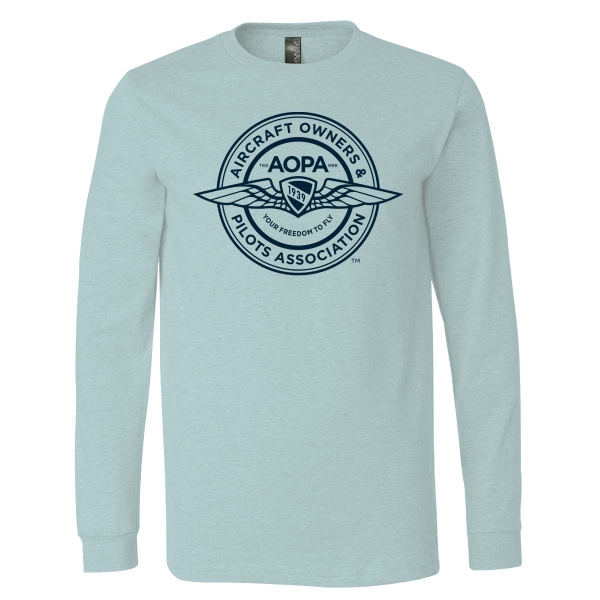 The AOPA Badge Logo Long Sleeve Tshirt (Blue) - Heather Dusty Blue