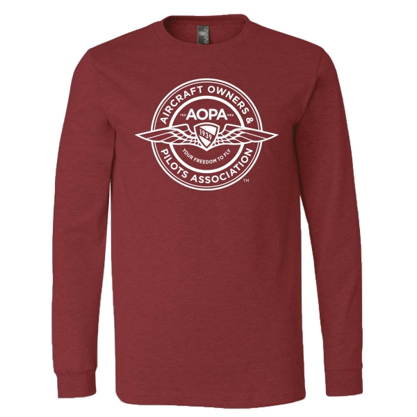 The AOPA Badge Logo Long Sleeve Tshirt (White) - Heather Cardinal