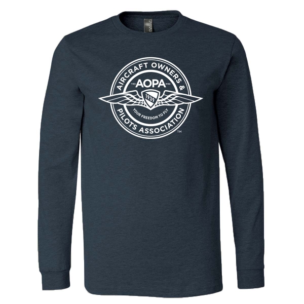 The AOPA Badge Logo Long Sleeve Tshirt (White) - Heather Navy