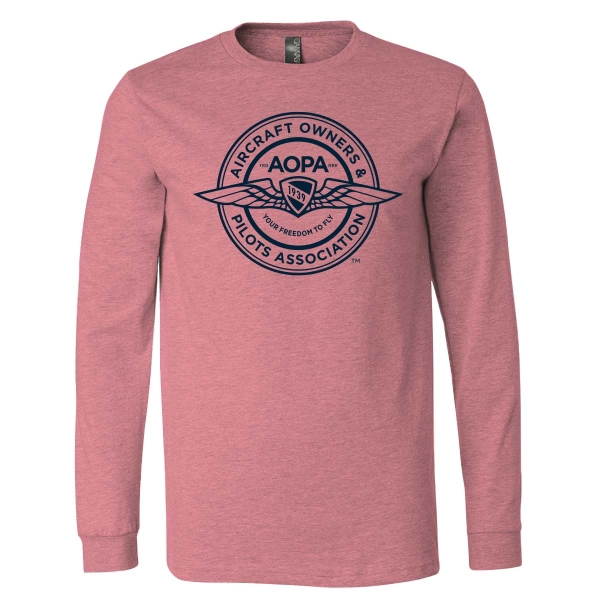 The AOPA Badge Logo Long Sleeve Tshirt (Blue) - Heather Mauve