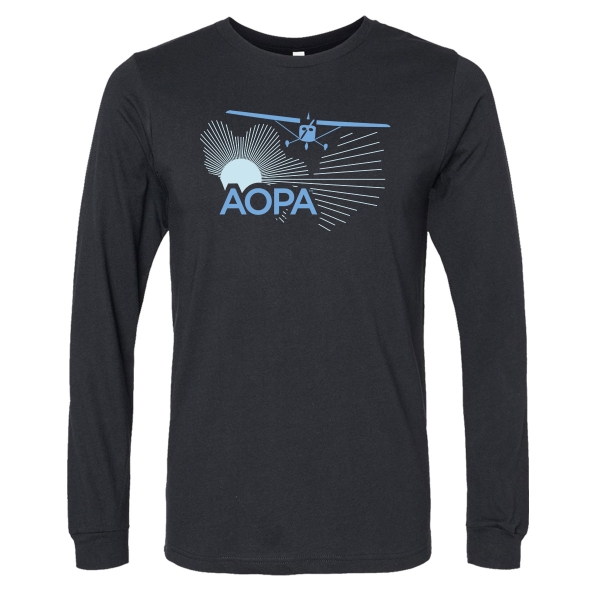 The AOPA High WIng Sunrise Long Sleeve Tshirt - Solid Black